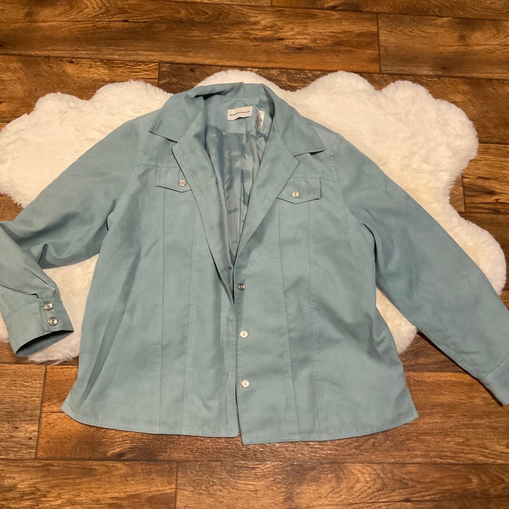 Alfred Dunner Size 16 Button Front Shirt Jacket Long Sleeve Dusty Blue Womens